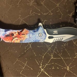 Dragon Design Folding Knife with Black Blade